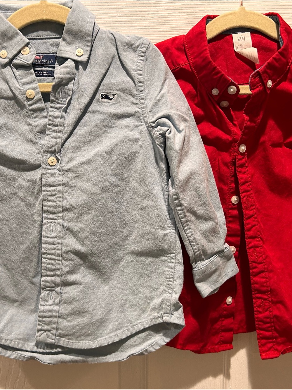 Vineyard Vines Light Blue Oxford Shirt for Kids and Red H&M shirt
